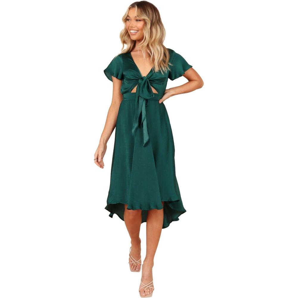 imagePetal ampamp Pup Womens Amanda Hi Lo Tie Front DressEmerald