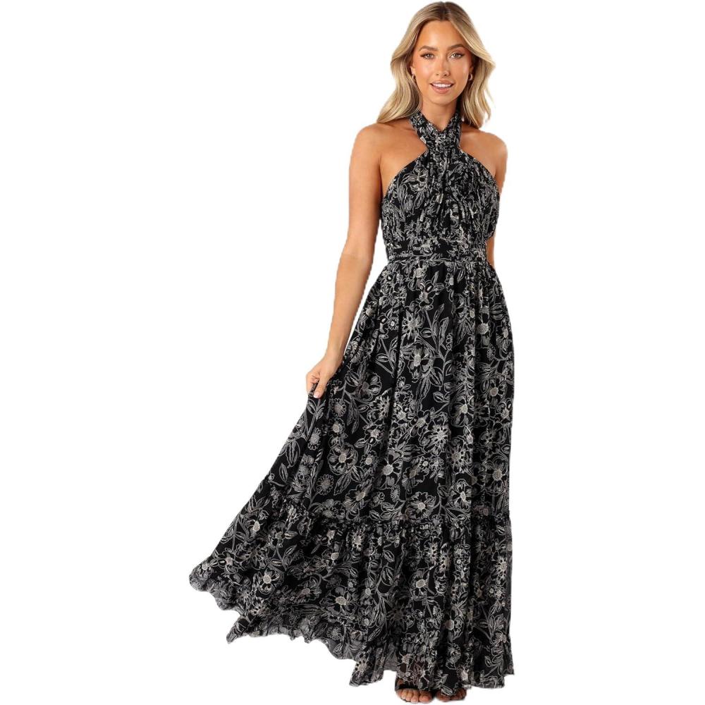 imagePetal ampamp Pup Womens Lennon Halterneck Maxi DressBlack Floral