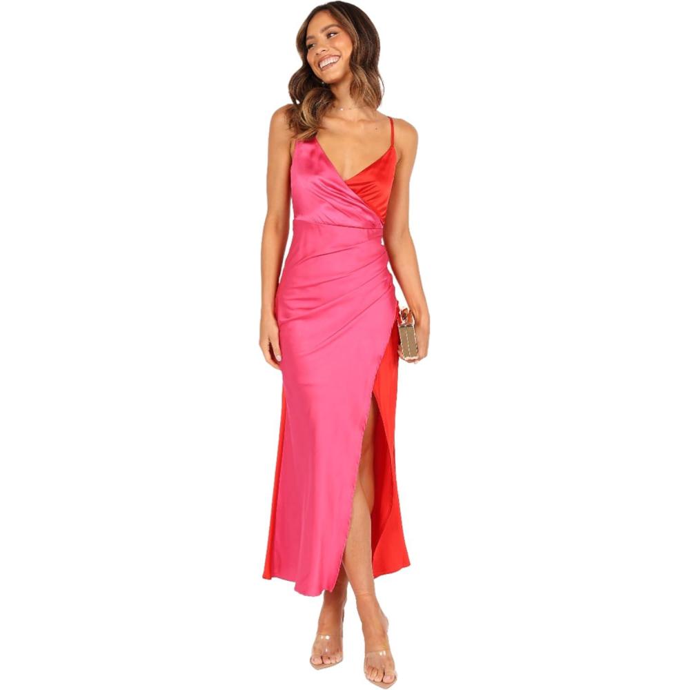 imagePetal ampamp Pup Womens Lipa Colourblock Midi Slip DressPinkRed