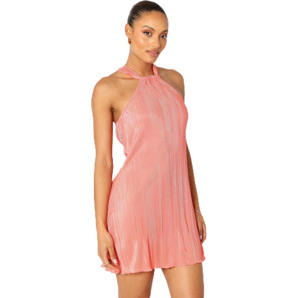 imagePetal ampamp Pup Womens Melody Plisse Halter Mini DressCoral