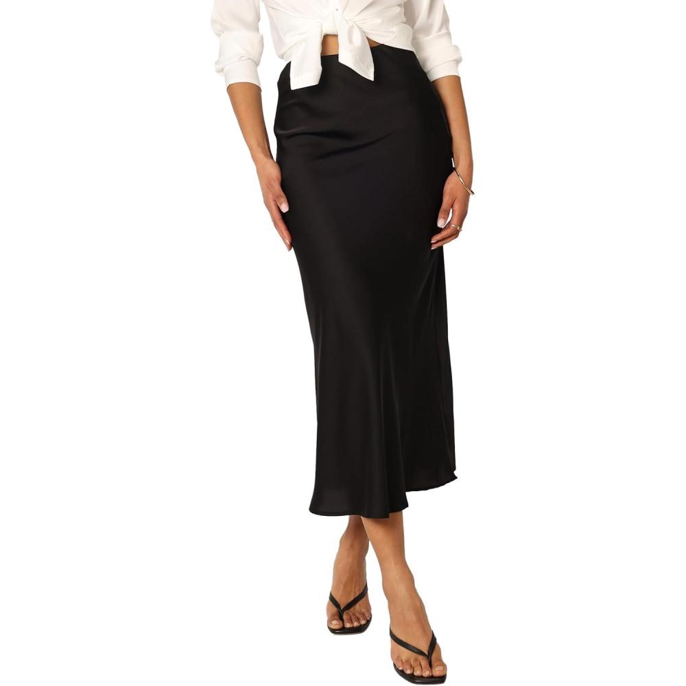 imagePetal ampamp Pup Womens Nellie Satin Midi SkirtBlack