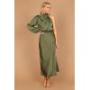 Petal & Pup Women’s Amelie One Shoulder Midi Dress(Olive)