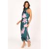 Petal & Pup Womens Anabelle Halter Neck Midi Dress(Green Pink)