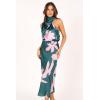 Petal & Pup Womens Anabelle Halter Neck Midi Dress(Green Pink)
