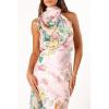 Petal & Pup Womens Anabelle Halter Neck Midi Dress(Pink Floral)