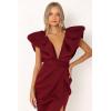 Petal & Pup Women’s Augie Frill Shoulder Maxi Dress(Burgundy)