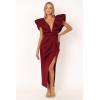 Petal & Pup Women’s Augie Frill Shoulder Maxi Dress(Burgundy)
