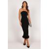 Petal & Pup Women’s Clara Feather Trim Midi Dress(Black)