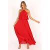 Petal & Pup Womens Gia Pleated Halterneck Maxi Dress(Red)