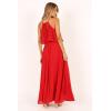Petal & Pup Womens Gia Pleated Halterneck Maxi Dress(Red)