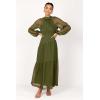 Petal & Pup Women’s Julip Sheer Long Sleeve Maxi Dress(Olive)