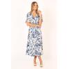 Petal & Pup Women’s Kaleen Midi Wrap Dress(White Blue)
