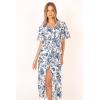 Petal & Pup Women’s Kaleen Midi Wrap Dress(White Blue)