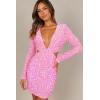 Petal & Pup Women’s Kelly Long Sleeve Sequin Mini Dress(Berry)