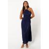 Petal & Pup Women’s Melody Plisse Halter Maxi Dress(Navy)