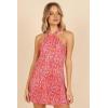 Petal & Pup Womens Melody Plisse Halter Mini Dress(Hot Pink)