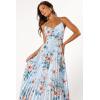 Petal & Pup Womens Naira Pleated Maxi Dress(Blue Floral)