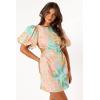 Petal & Pup Women’s Natalie Puff Sleeve Mini Dress(Coral Print)