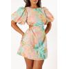 Petal & Pup Women’s Natalie Puff Sleeve Mini Dress(Coral Print)