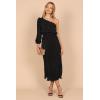 Petal & Pup Womens Pontee One Shoulder Pleated Midi Dress(Black)