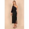 Petal & Pup Womens Pontee One Shoulder Pleated Midi Dress(Black)