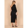 Petal & Pup Womens Pontee One Shoulder Pleated Midi Dress(Black)