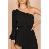 Petal & Pup Womens Pontee One Shoulder Pleated Midi Dress(Black)