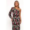 Petal & Pup Womens Pontee One Shoulder Pleated Midi Dress(Black Rose Print)