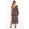 Petal & Pup Womens Pontee One Shoulder Pleated Midi Dress(Black Rose Print)