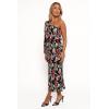 Petal & Pup Womens Pontee One Shoulder Pleated Midi Dress(Black Rose Print)