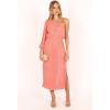 Petal & Pup Womens Pontee One Shoulder Pleated Midi Dress(Coral)