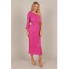Petal & Pup Womens Pontee One Shoulder Pleated Midi Dress(Orchid)