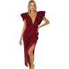 Petal & Pup Women’s Augie Frill Shoulder Maxi Dress(Burgundy)
