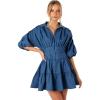 Petal & Pup Women’s Francis Long Sleeve Mini Dress(Blue Denim)