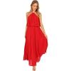 Petal & Pup Womens Gia Pleated Halterneck Maxi Dress(Red)