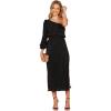 Petal & Pup Womens Pontee One Shoulder Pleated Midi Dress(Black)