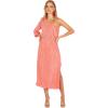 Petal & Pup Womens Pontee One Shoulder Pleated Midi Dress(Coral)