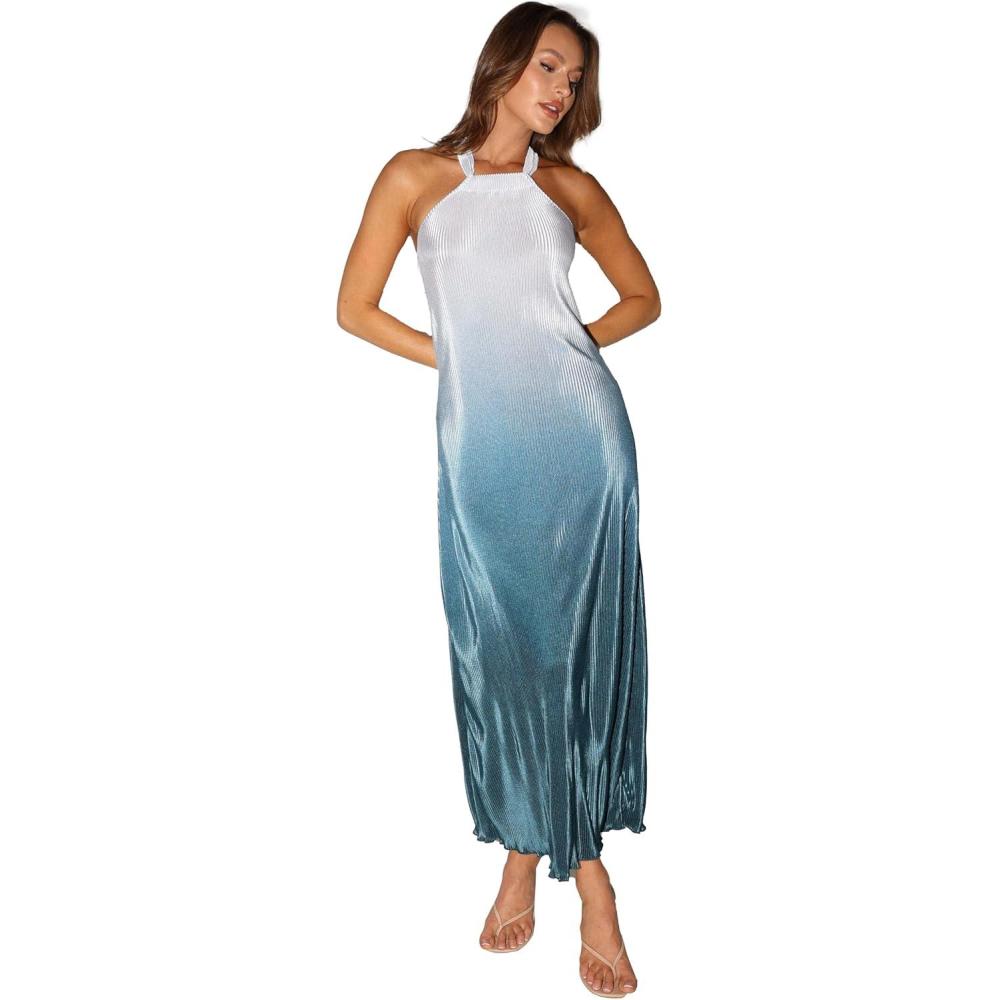imagePetal ampamp Pup Womens Melody Plisse Halter Maxi DressNavy Gradient