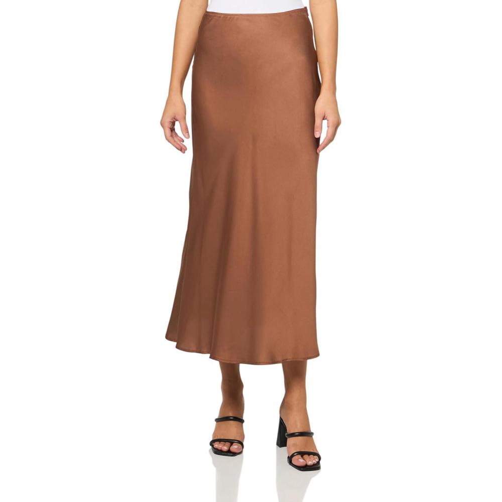 imagePetal ampamp Pup Womens Nellie Satin Midi SkirtBanksia Brown