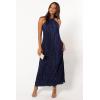 Petal & Pup Womens Melody Plisse Halter Maxi Dress(Navy)