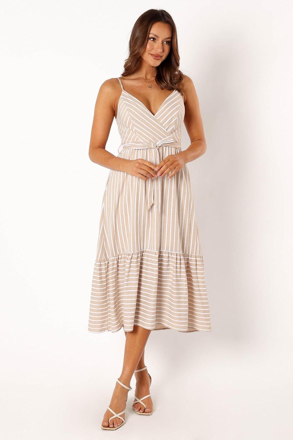 imagePetal ampamp Pup Womens Odette Midi DressBeige Stripe