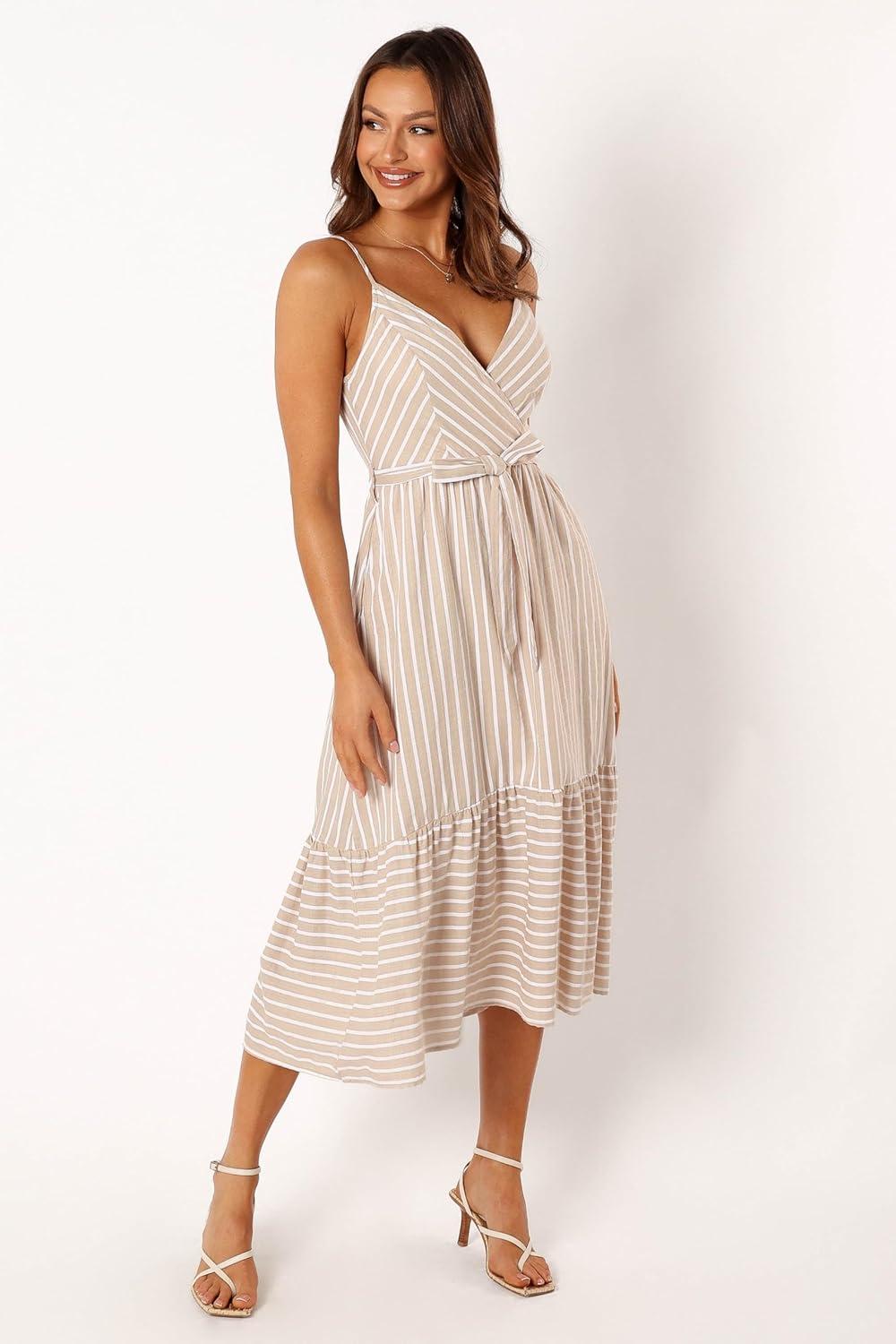 imagePetal ampamp Pup Womens Odette Midi DressBeige Stripe