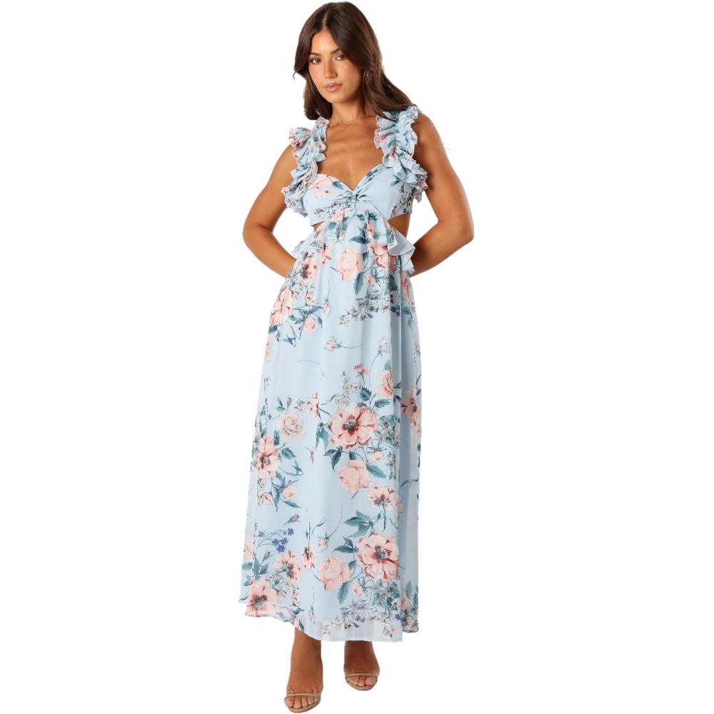 imagePetal ampamp Pup Womens Lucah Frill Shoulder Maxi DressBlue Floral